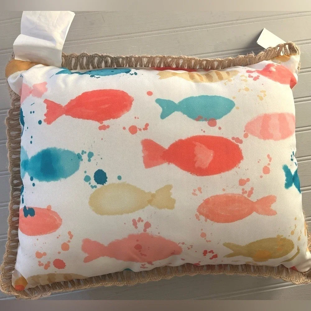 Thro Home Colorful Fish Pattern Indoor Outdoor Decorative Pillow NWT Rectangular